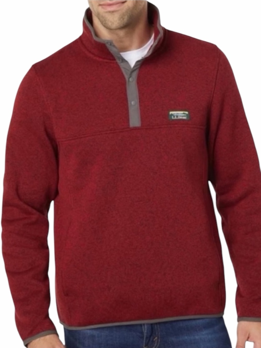 L.L. Bean Quarter-Snap Pullover Sweater with Gray Trim. Size Large.